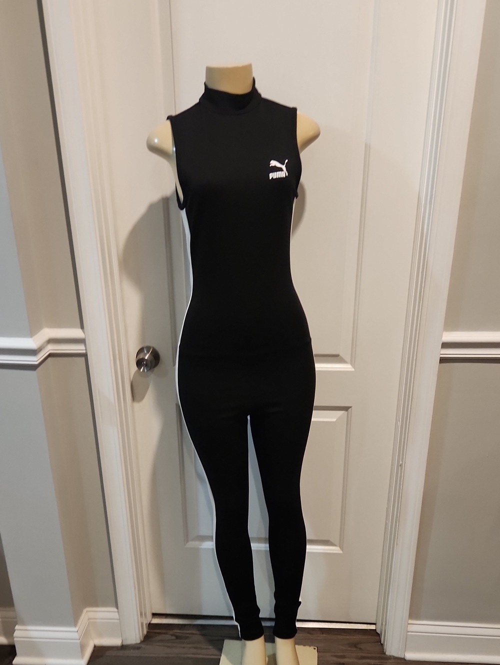 Puma Black Sleeveless Mock-Neck Bodysuit with White Logo